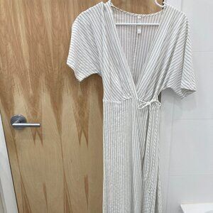 Mango XS white cotton dress with pin stripes